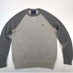 Mens Raglan Waffle Knit Thermal Pullover Gray M NormCore Retro Y2k Casual Basics